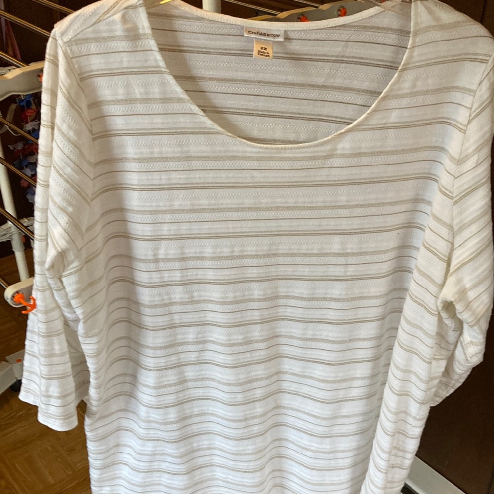 3/4 sleeve white shirt with stripes